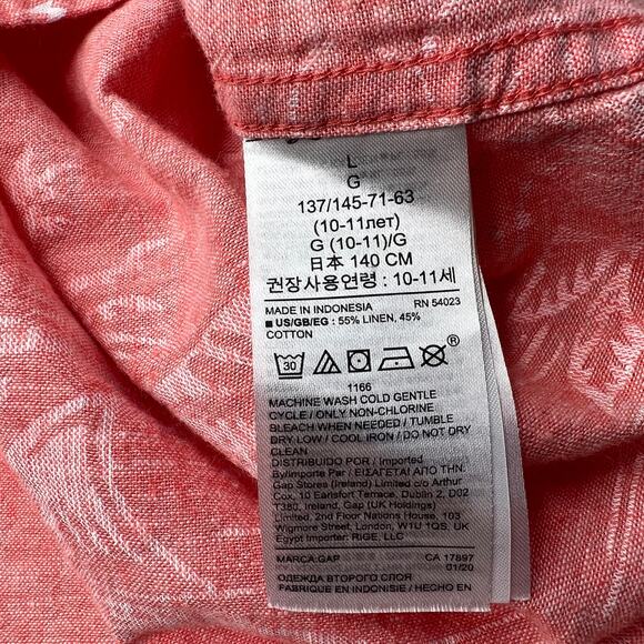 Gap Kids Sherbert Orange Linen Blend Button Up Large - Picture 9 of 9